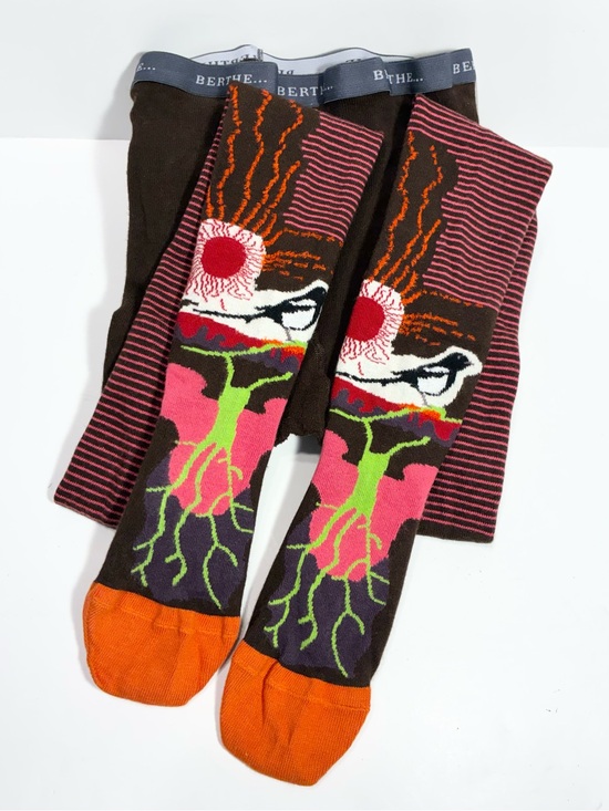 Berthe Accessories - Berthe France Bird Sun Stripe Pattern Knit Tights Brown Multi Size 3/4 (M/L)